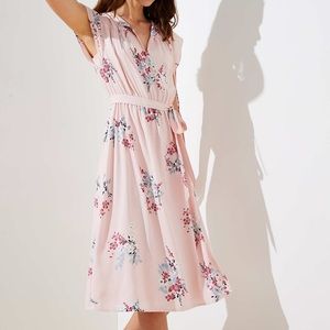 Loft Banquet Tie Waist Flutter Dress